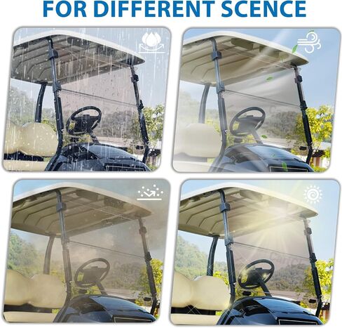 Golf Cart Windshield, Golf Cart Foldable Windshield Suitable for 2004-Up Club Car Precedent, Onward, Tempo Golf Carts, Foldable Clear Windshield Replacement, PC UV Resistant in Kuwait