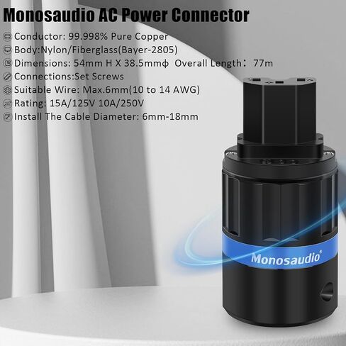 Monosaudio HiFi Power Plug Pure Copper 15A/125V 10A/250V IEC C13/C15 Power Connector Hi-end Audio Power Plug for DIY Audiophile Power Cord HiFi Audio AC Power Cable(Gold Plated)（M104G/F104G） in Saudi Arabia