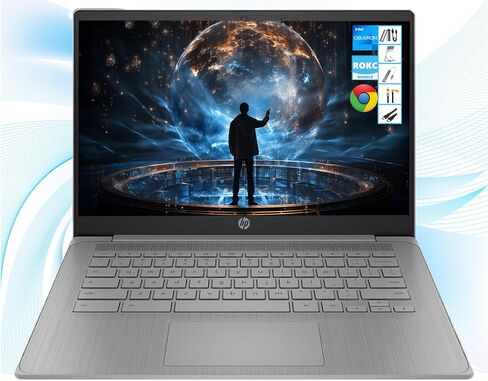 HP Chromebook with Gemini-AI Chrome OS | 14" HD Screen | 4GB RAM | 64GB eMMC & 64GB Card & 128GB Portable SSD | Intel Celeron CPU | Webcam | USB-C | Wi-Fi | Ultra Light | Long Battery Life| RK Bundle in Saudi Arabia