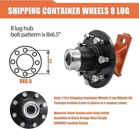 Shipping Container Wheels 5-Lug Wheels Kit Upgrade Wider and Thicker Steel Plate, Moves 20ft.-40ft. Shipping Container, Heavy-Duty Shipping Container Axles with Tool Gloves (Black 5 Lugx3.5) in Kuwait