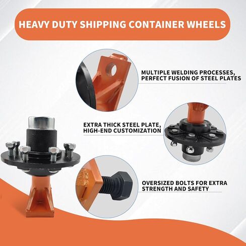 Shipping Container Wheels 5-Lug Wheels Kit Upgrade Wider and Thicker Steel Plate, Moves 20ft.-40ft. Shipping Container, Heavy-Duty Shipping Container Axles with Tool Gloves (Black 5 Lugx3.5) in Kuwait