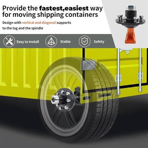 Shipping Container Wheels 5-Lug Wheels Kit Upgrade Wider and Thicker Steel Plate, Moves 20ft.-40ft. Shipping Container, Heavy-Duty Shipping Container Axles with Tool Gloves (Black 5 Lugx3.5) in Kuwait