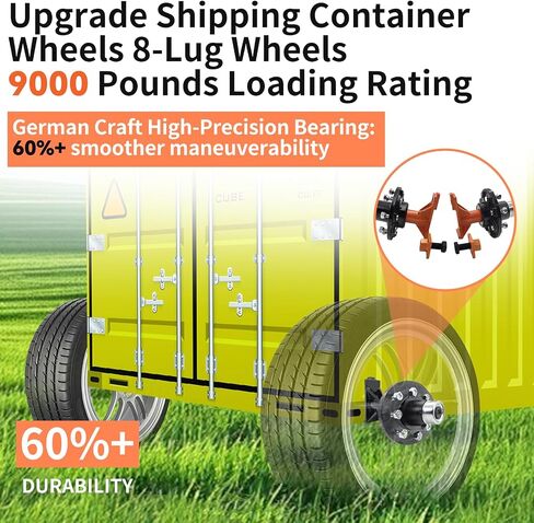 Shipping Container Wheels 5-Lug Wheels Kit Upgrade Wider and Thicker Steel Plate, Moves 20ft.-40ft. Shipping Container, Heavy-Duty Shipping Container Axles with Tool Gloves (Black 5 Lugx3.5) in Kuwait