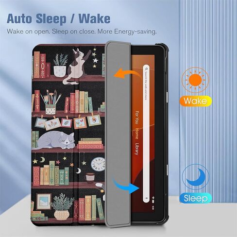 for Fire HD 8 Tablet Case Kindle Fire HD 8 & 8 Plus (2024/2022/2020 Release 12th/10th Gen) Smart Trifold Stand Cover with Backshell and Auto Wake/Sleep, Cat on Bookshelf in Saudi Arabia