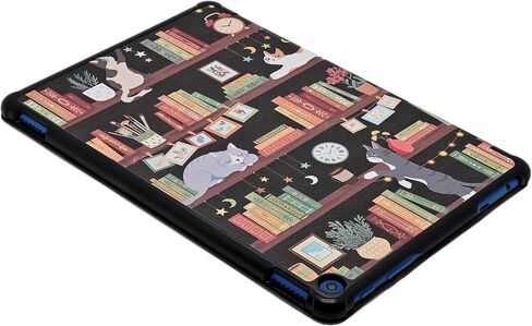 for Fire HD 8 Tablet Case Kindle Fire HD 8 & 8 Plus (2024/2022/2020 Release 12th/10th Gen) Smart Trifold Stand Cover with Backshell and Auto Wake/Sleep, Cat on Bookshelf in Saudi Arabia