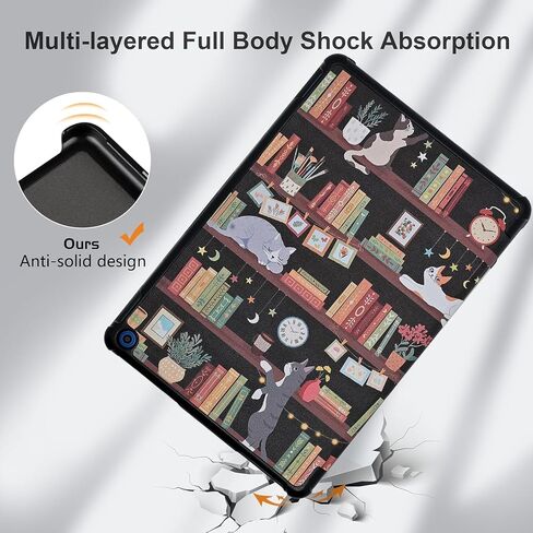 for Fire HD 8 Tablet Case Kindle Fire HD 8 & 8 Plus (2024/2022/2020 Release 12th/10th Gen) Smart Trifold Stand Cover with Backshell and Auto Wake/Sleep, Cat on Bookshelf in Saudi Arabia