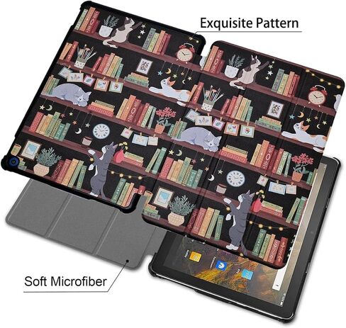 for Fire HD 8 Tablet Case Kindle Fire HD 8 & 8 Plus (2024/2022/2020 Release 12th/10th Gen) Smart Trifold Stand Cover with Backshell and Auto Wake/Sleep, Cat on Bookshelf in Saudi Arabia