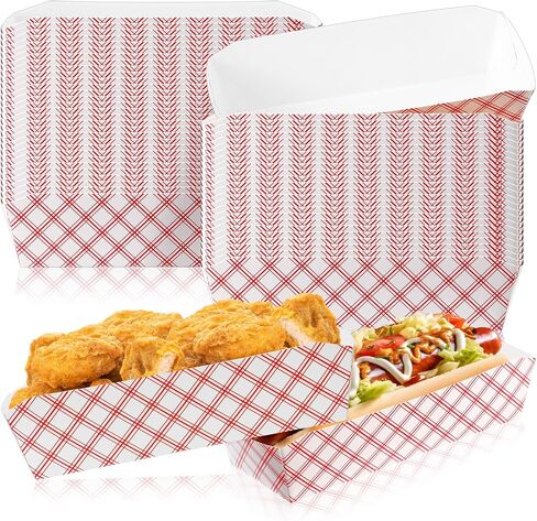 Yeaqee 100 Pcs 7" Paper Hot Dog Trays Red White Pattern Disposable Paper Food Nacho Boats Hot Dog Holders Hot Dog Plates Disposable Serving Trays for Carnivals, Parties, Dinner, Cookouts in Kuwait