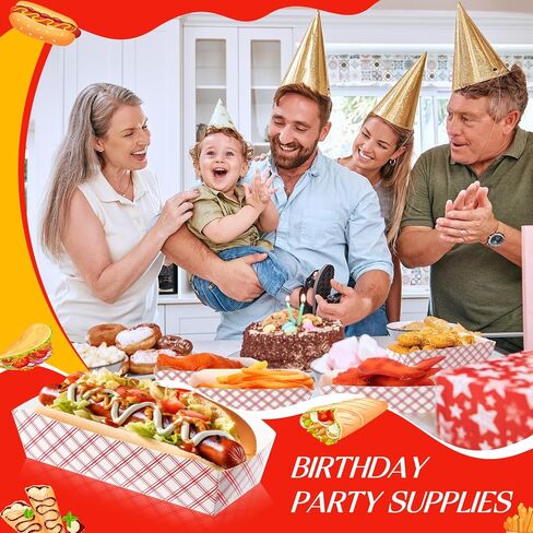 Yeaqee 100 Pcs 7" Paper Hot Dog Trays Red White Pattern Disposable Paper Food Nacho Boats Hot Dog Holders Hot Dog Plates Disposable Serving Trays for Carnivals, Parties, Dinner, Cookouts in Kuwait