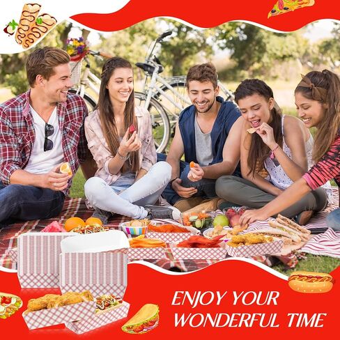 Yeaqee 100 Pcs 7" Paper Hot Dog Trays Red White Pattern Disposable Paper Food Nacho Boats Hot Dog Holders Hot Dog Plates Disposable Serving Trays for Carnivals, Parties, Dinner, Cookouts in Kuwait