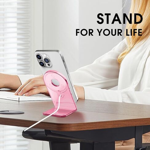 Acrylic Compatible with magsafe Charger Stand，Clear Phone Holder for iPhone 16/15/15 Pro/14/13/12 Series, Compatible with magsafe Desk Stand Accessories[MagSafe Charger Not Included] (Pink) in Saudi Arabia