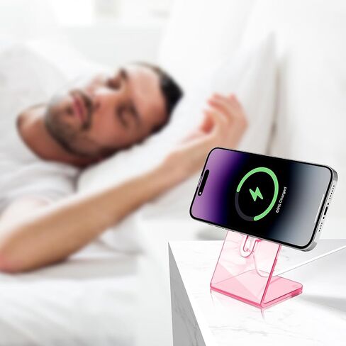 Acrylic Compatible with magsafe Charger Stand，Clear Phone Holder for iPhone 16/15/15 Pro/14/13/12 Series, Compatible with magsafe Desk Stand Accessories[MagSafe Charger Not Included] (Pink) in Saudi Arabia