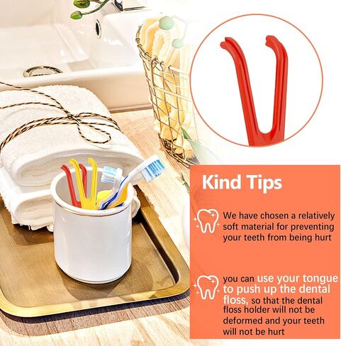 Chengu 4 Pieces Dental Floss Holder Reusable Flosser Reusable Floss Handle Holder Flossmate Handle for Oral Clearing (Blue, Green) in Kuwait
