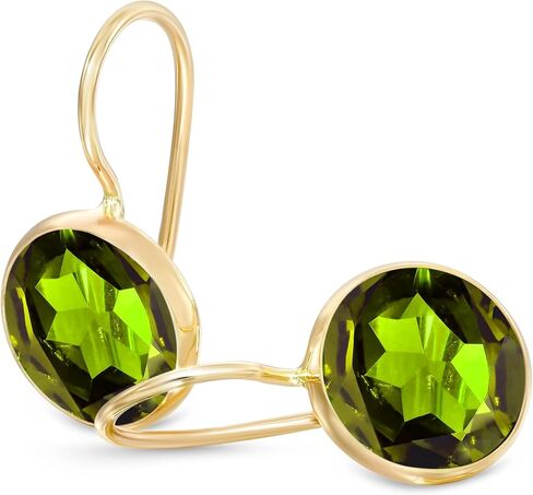 14k Solid Yellow Gold White Opal 8mm Gemstone Dangle Earrings, Dainty Opal Gemstones Earrings, Bridal Handmade Wedding Jewelry Gift for Brides, Graduation Gift in Kuwait