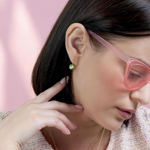 14k Solid Yellow Gold White Opal 8mm Gemstone Dangle Earrings, Dainty Opal Gemstones Earrings, Bridal Handmade Wedding Jewelry Gift for Brides, Graduation Gift in Kuwait