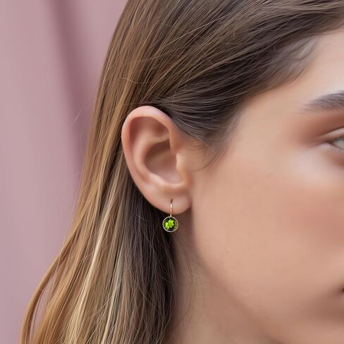 14k Solid Yellow Gold White Opal 8mm Gemstone Dangle Earrings, Dainty Opal Gemstones Earrings, Bridal Handmade Wedding Jewelry Gift for Brides, Graduation Gift in Kuwait