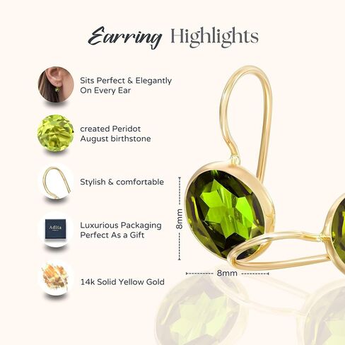 14k Solid Yellow Gold White Opal 8mm Gemstone Dangle Earrings, Dainty Opal Gemstones Earrings, Bridal Handmade Wedding Jewelry Gift for Brides, Graduation Gift in Kuwait