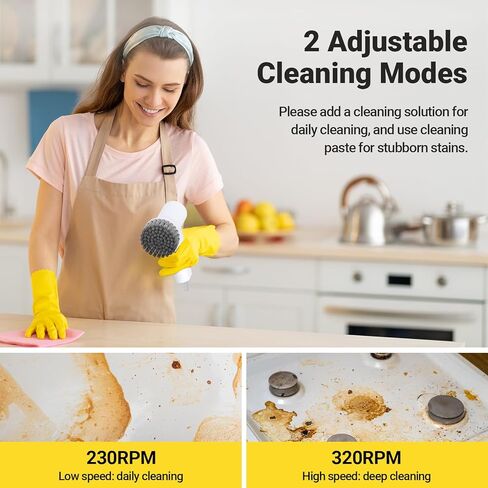 Electric Spin Scrubber, 2000 mAh Cordless Power Scrubber with 4 Replaceable Heads, 2 Speeds Portable Handheld Spin Scrubber for Cleaning Sink/Stove/Corner/Tile/Grout/Bowl (Black) in Kuwait