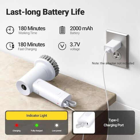 Electric Spin Scrubber, 2000 mAh Cordless Power Scrubber with 4 Replaceable Heads, 2 Speeds Portable Handheld Spin Scrubber for Cleaning Sink/Stove/Corner/Tile/Grout/Bowl (Black) in Kuwait