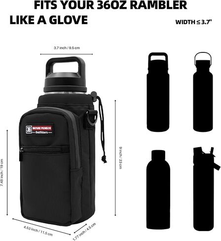 NATURE PIONEOR Water Bottle Carrier with Adjustable Strap - Insulated Sleeve Pouch Water Bottle Holder Bag with Paracord Handle & 2 Storage Pockets for 18/24/25/26/32/36/40/46oz, Hiking, Camping, Gym in Kuwait