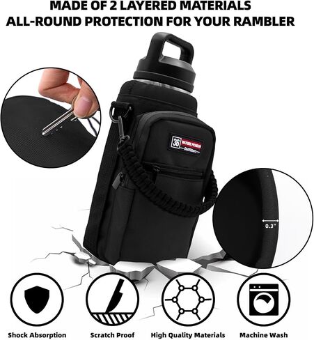 NATURE PIONEOR Water Bottle Carrier with Adjustable Strap - Insulated Sleeve Pouch Water Bottle Holder Bag with Paracord Handle & 2 Storage Pockets for 18/24/25/26/32/36/40/46oz, Hiking, Camping, Gym in Kuwait