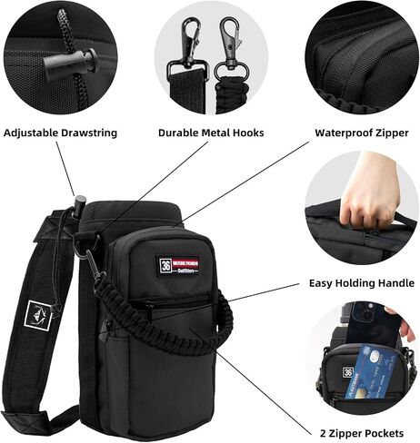 NATURE PIONEOR Water Bottle Carrier with Adjustable Strap - Insulated Sleeve Pouch Water Bottle Holder Bag with Paracord Handle & 2 Storage Pockets for 18/24/25/26/32/36/40/46oz, Hiking, Camping, Gym in Kuwait