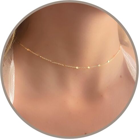 Annika Bella Chain Choker Necklace, Length 13-16 Inches, Minimalist Simple Gold Necklaces, Dainty Gold Choker, Dainty Layering Chokers for Women (Link Chain) in Kuwait