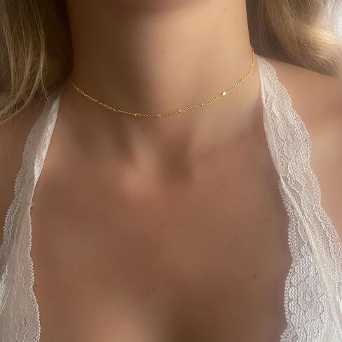 Annika Bella Chain Choker Necklace, Length 13-16 Inches, Minimalist Simple Gold Necklaces, Dainty Gold Choker, Dainty Layering Chokers for Women (Link Chain) in Kuwait