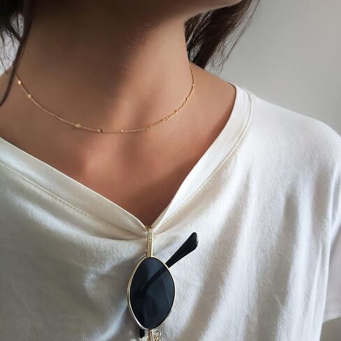 Annika Bella Chain Choker Necklace, Length 13-16 Inches, Minimalist Simple Gold Necklaces, Dainty Gold Choker, Dainty Layering Chokers for Women (Link Chain) in Kuwait