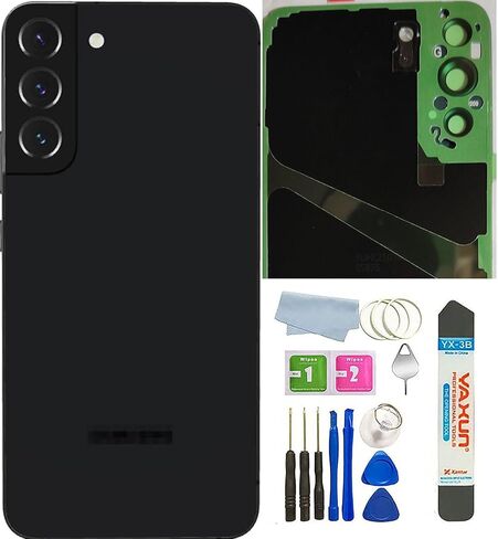 S22 بالإضافة إلى الزجاج الخلفي المتوافق مع Samsung Galaxy S22 + بالإضافة إلى باب الزجاج الخلفي مع عدسة الكاميرا والشريط المُثبت مسبقًا + أدوات (أسود) in Kuwait