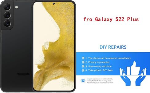 S22 بالإضافة إلى الزجاج الخلفي المتوافق مع Samsung Galaxy S22 + بالإضافة إلى باب الزجاج الخلفي مع عدسة الكاميرا والشريط المُثبت مسبقًا + أدوات (أسود) in Kuwait