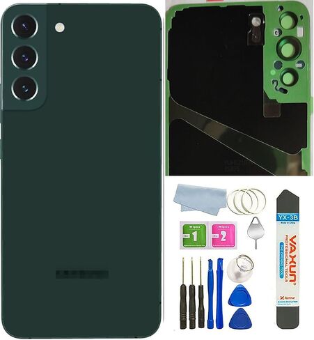 S22 Plus Back Glass Compatible Samsung Galaxy S22+ Plus Back Cover Glass Housing Door with Camera Lens & Pre-Installed Tape + Tools (Black) in Kuwait