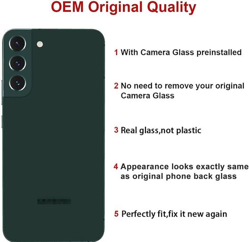 S22 Plus Back Glass Compatible Samsung Galaxy S22+ Plus Back Cover Glass Housing Door with Camera Lens & Pre-Installed Tape + Tools (Black) in Kuwait