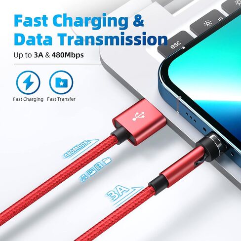 540° Rotation Magnetic Charging Cable, 3 in 1 Magnetic Phone Charger [4-Pack, 3ft/3ft/6ft/10ft] 3A Fast Charging Cable Support Data Transfer USB Magnet Charger Cable for i-P/Micro USB/Type C Device in Kuwait