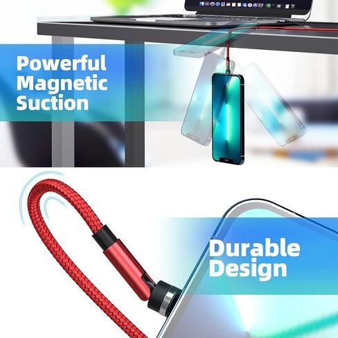 540° Rotation Magnetic Charging Cable, 3 in 1 Magnetic Phone Charger [4-Pack, 3ft/3ft/6ft/10ft] 3A Fast Charging Cable Support Data Transfer USB Magnet Charger Cable for i-P/Micro USB/Type C Device in Kuwait