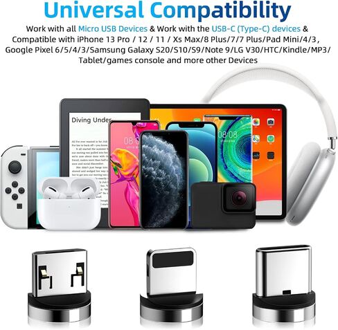 540° Rotation Magnetic Charging Cable, 3 in 1 Magnetic Phone Charger [4-Pack, 3ft/3ft/6ft/10ft] 3A Fast Charging Cable Support Data Transfer USB Magnet Charger Cable for i-P/Micro USB/Type C Device in Kuwait