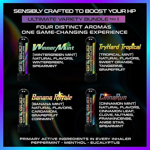 GIT GUD Refreshing Aroma Stick (4 Pack) | Powerful Aromatherapy | Essential Oil Peppermint Mint Blend | Ultimate Variety No. 1 | Wintergreen, Tropical, Cinnamon, Banana in Saudi Arabia