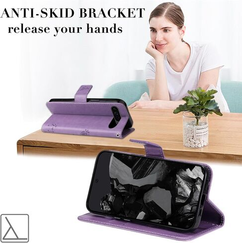 لـ Google Pixel 9 Pro XL Case Wallet للنساء ، زهور Pu Leather Tree Cat Slots Slots Strap Card Pocket Kickstand Flip Protection Phone Cover for Google Pixel 9 Pro XL Light Purple in Kuwait