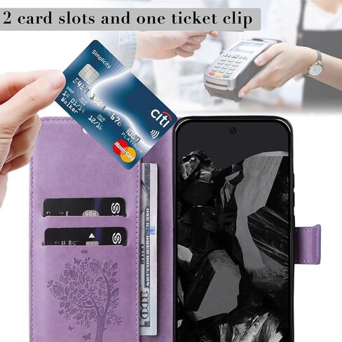 لـ Google Pixel 9 Pro XL Case Wallet للنساء ، زهور Pu Leather Tree Cat Slots Slots Strap Card Pocket Kickstand Flip Protection Phone Cover for Google Pixel 9 Pro XL Light Purple in Kuwait