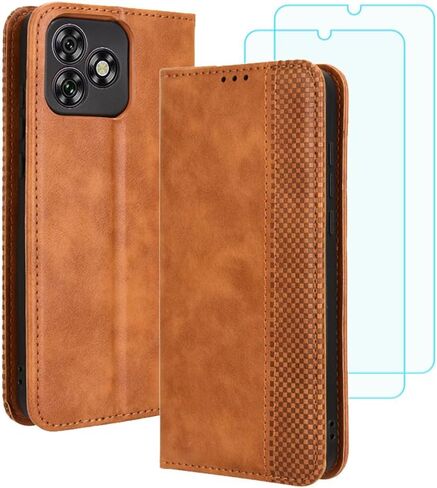 Ytaland for Oukitel C51 Case 6.8",with 2 x Tempered Glass Screen Protector. (3 in 1) PU Leather Flip Magnetic Wallet Case Stand Function Card Slot Shockproof Cover (Black) in Kuwait