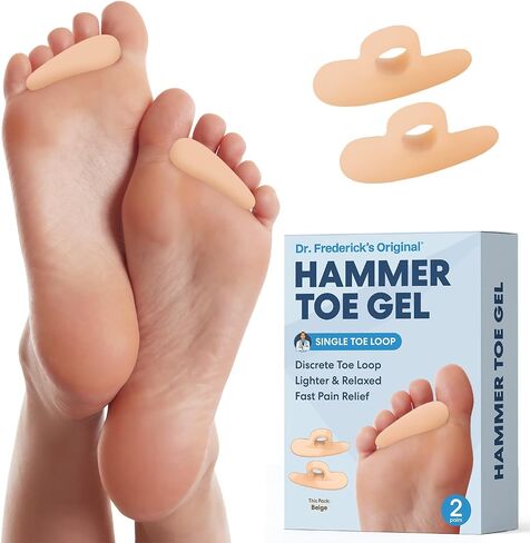 Dr. Frederick's Original Hammer Toe Gels - 2 Pairs - Hammertoe Support Crest for Women & Men - Cushion & Temporary Splint for Toe Alignment, Crooked Toes, and Pain Relief - Beige - 3 Loop Design in Kuwait