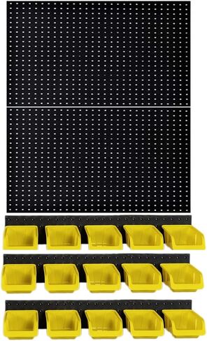 WallPeg - Made in USA - Pegboard Organizer System, Peg board (PK-2-3-15) Kit with Pegboard Bins, Hooks, Peg Board, Pegboard Wall Storage System (3 Tracks- 15 Bins) in Kuwait