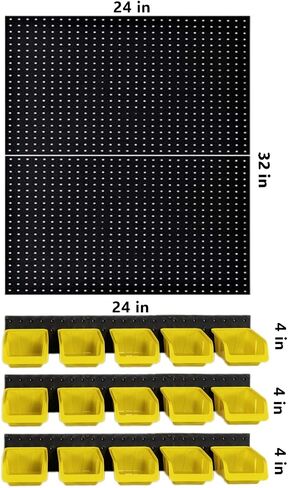 WallPeg - Made in USA - Pegboard Organizer System, Peg board (PK-2-3-15) Kit with Pegboard Bins, Hooks, Peg Board, Pegboard Wall Storage System (3 Tracks- 15 Bins) in Kuwait
