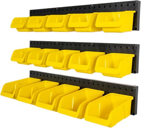 WallPeg - Made in USA - Pegboard Organizer System, Peg board (PK-2-3-15) Kit with Pegboard Bins, Hooks, Peg Board, Pegboard Wall Storage System (3 Tracks- 15 Bins) in Kuwait