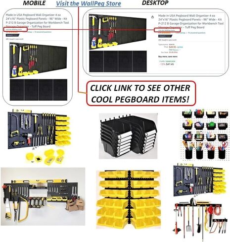 WallPeg - Made in USA - Pegboard Organizer System, Peg board (PK-2-3-15) Kit with Pegboard Bins, Hooks, Peg Board, Pegboard Wall Storage System (3 Tracks- 15 Bins) in Kuwait