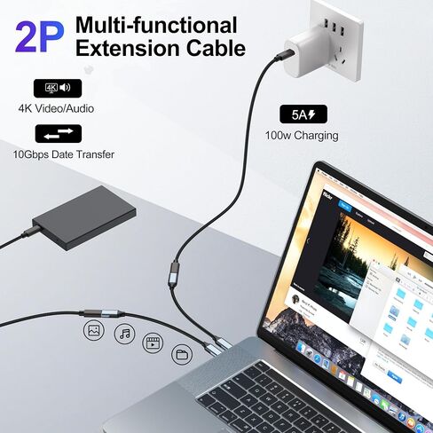 USB C Extension Cable 3.3Ft 2Pack, 10Gbps Data Transfer, 4K@60Hz Video, 100W Fast Charging, USB Type C 3.2 Gen2 Male to Female for iPhone 16 15 Pixel PSVR2 MacBook Air Pro/New iPad Dell XPS Surface in Saudi Arabia