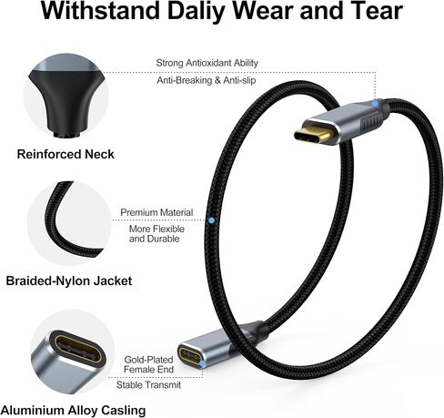 USB C Extension Cable 3.3Ft 2Pack, 10Gbps Data Transfer, 4K@60Hz Video, 100W Fast Charging, USB Type C 3.2 Gen2 Male to Female for iPhone 16 15 Pixel PSVR2 MacBook Air Pro/New iPad Dell XPS Surface in Saudi Arabia