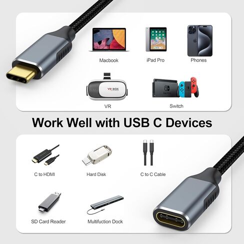 USB C Extension Cable 3.3Ft 2Pack, 10Gbps Data Transfer, 4K@60Hz Video, 100W Fast Charging, USB Type C 3.2 Gen2 Male to Female for iPhone 16 15 Pixel PSVR2 MacBook Air Pro/New iPad Dell XPS Surface in Saudi Arabia