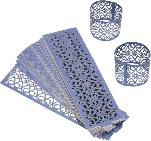 uxcell 150Pcs Napkin Rings Laser Cut Foil Paper, Napkin Holder Hollow Napkin Bands for Weddings Party Serviette Table Decoration Restaurant (Beige, 6.7 x 2) in Kuwait