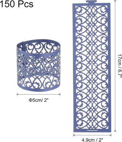 uxcell 150Pcs Napkin Rings Laser Cut Foil Paper, Napkin Holder Hollow Napkin Bands for Weddings Party Serviette Table Decoration Restaurant (Beige, 6.7 x 2) in Kuwait